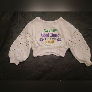 White crop top Mardi Gras Sweatshirt